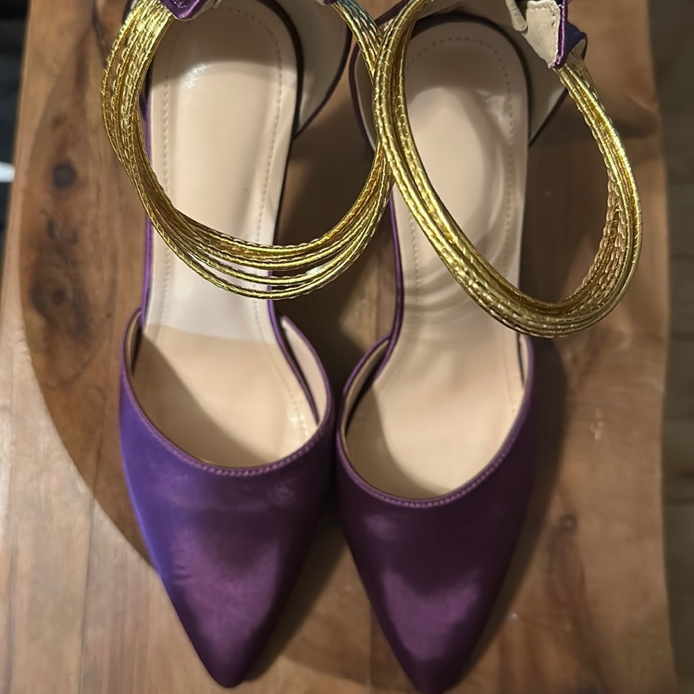 Purple satin high heels